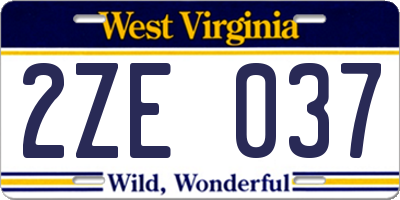WV license plate 2ZE037