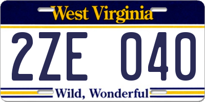 WV license plate 2ZE040