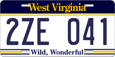 WV license plate 2ZE041