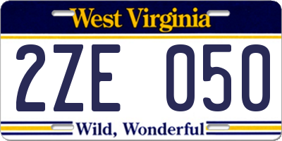 WV license plate 2ZE050
