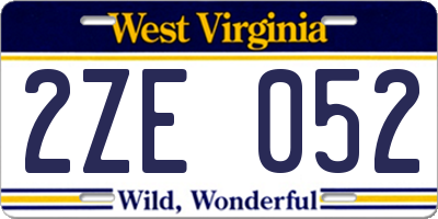 WV license plate 2ZE052