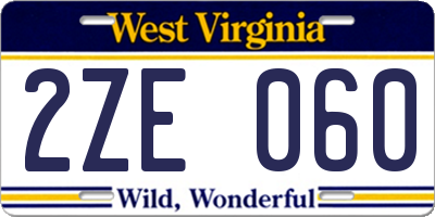WV license plate 2ZE060