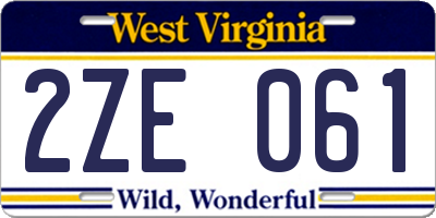 WV license plate 2ZE061