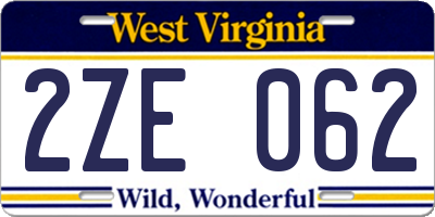 WV license plate 2ZE062