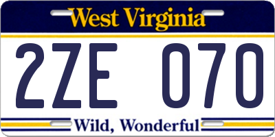 WV license plate 2ZE070