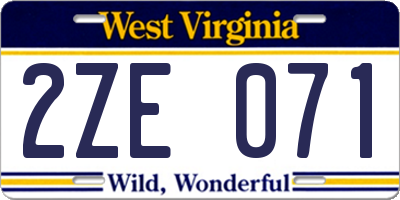 WV license plate 2ZE071