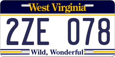WV license plate 2ZE078
