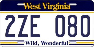 WV license plate 2ZE080