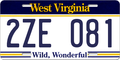 WV license plate 2ZE081
