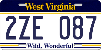 WV license plate 2ZE087