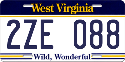 WV license plate 2ZE088