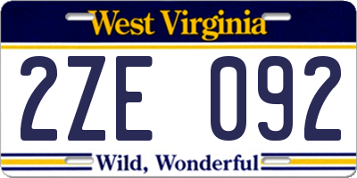 WV license plate 2ZE092