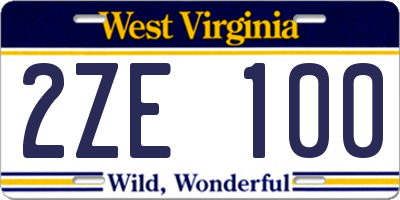 WV license plate 2ZE100