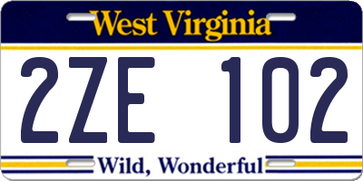 WV license plate 2ZE102