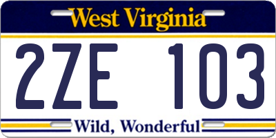 WV license plate 2ZE103