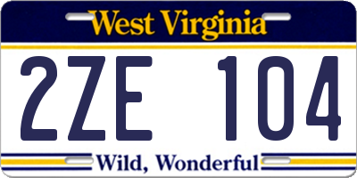 WV license plate 2ZE104