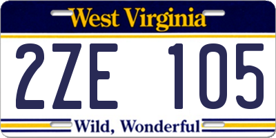 WV license plate 2ZE105