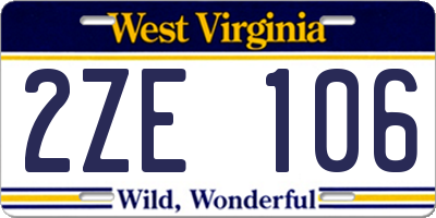 WV license plate 2ZE106