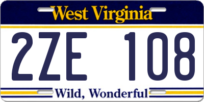 WV license plate 2ZE108