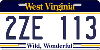 WV license plate 2ZE113