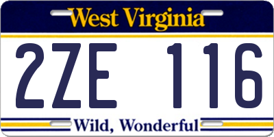 WV license plate 2ZE116