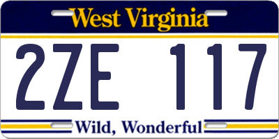 WV license plate 2ZE117