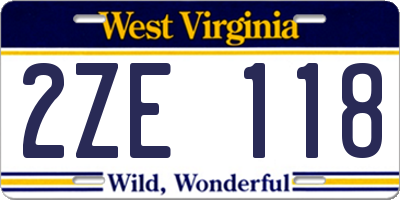 WV license plate 2ZE118