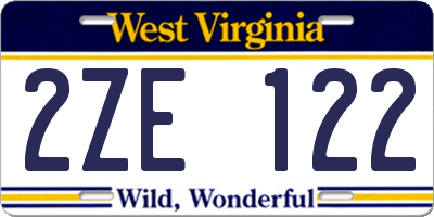 WV license plate 2ZE122
