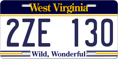 WV license plate 2ZE130