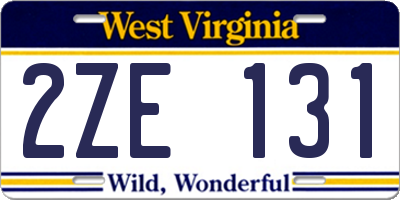WV license plate 2ZE131
