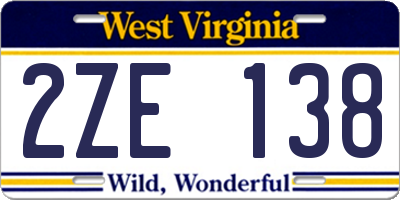 WV license plate 2ZE138
