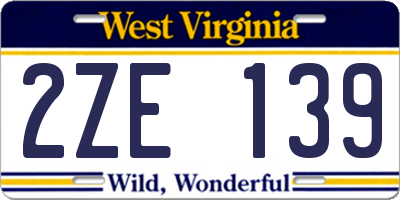 WV license plate 2ZE139