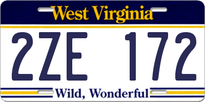 WV license plate 2ZE172