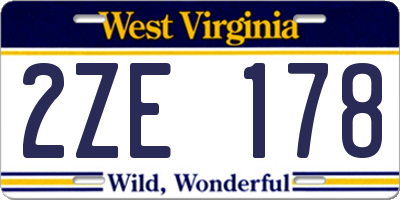 WV license plate 2ZE178