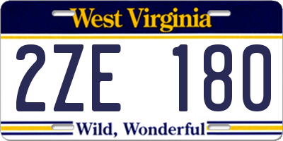 WV license plate 2ZE180