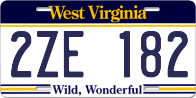 WV license plate 2ZE182