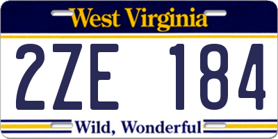 WV license plate 2ZE184