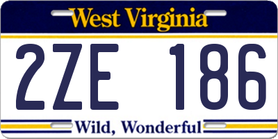 WV license plate 2ZE186