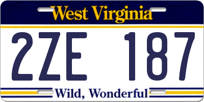 WV license plate 2ZE187