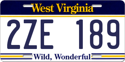 WV license plate 2ZE189