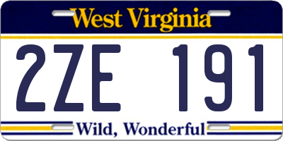 WV license plate 2ZE191