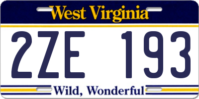 WV license plate 2ZE193