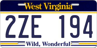 WV license plate 2ZE194