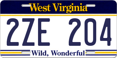WV license plate 2ZE204