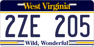 WV license plate 2ZE205