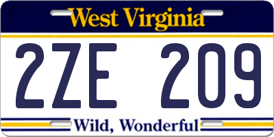 WV license plate 2ZE209