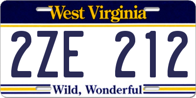 WV license plate 2ZE212