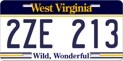 WV license plate 2ZE213