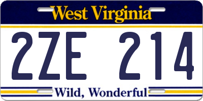 WV license plate 2ZE214
