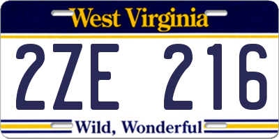 WV license plate 2ZE216